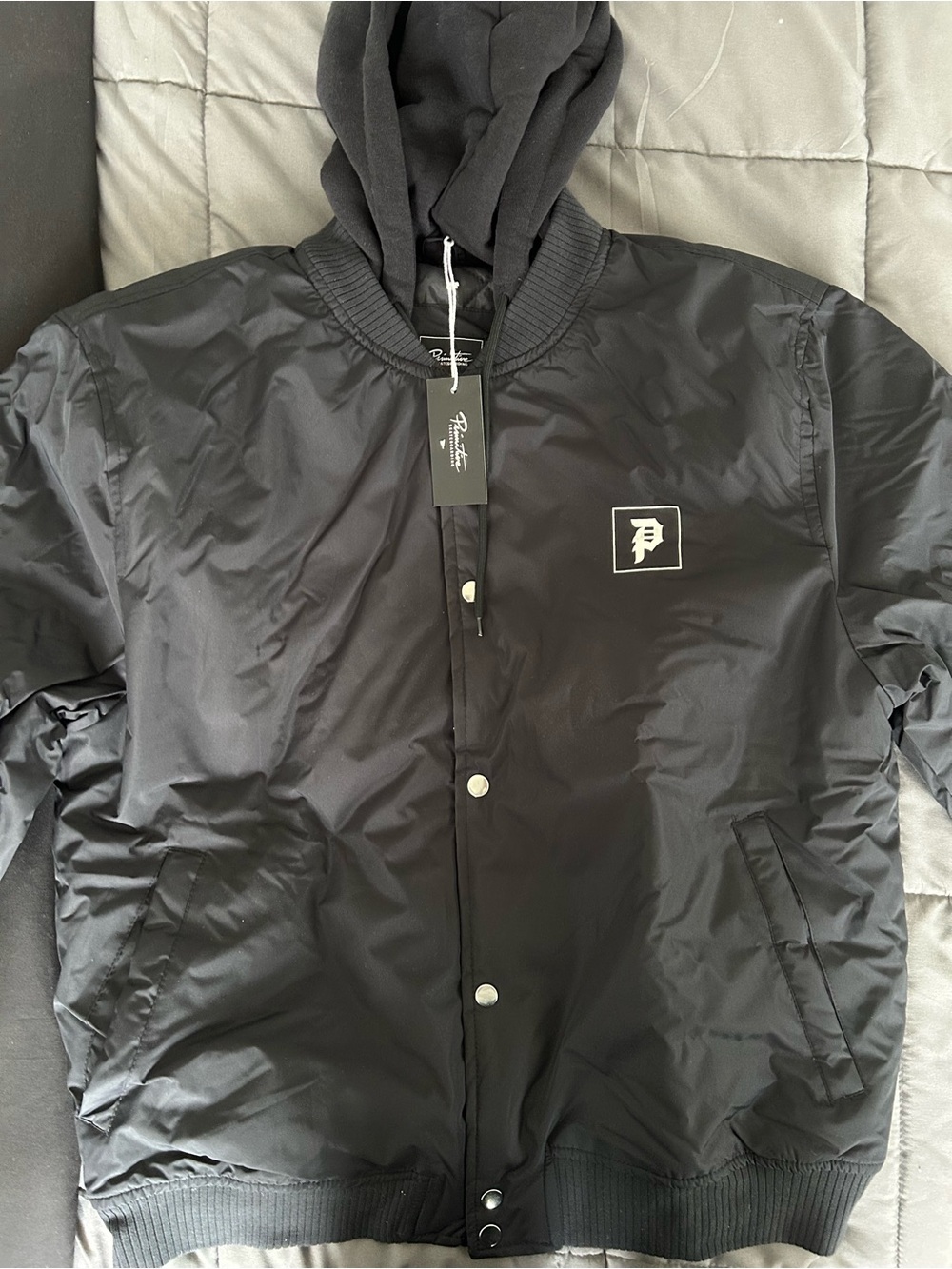 Primitive Black Hooded Bomber Jacket with Logo